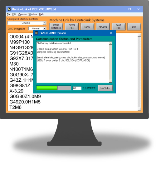 Edit, Upload, and Download CNC Programs via wired or wireless RS232 Communications with Machine Link™!